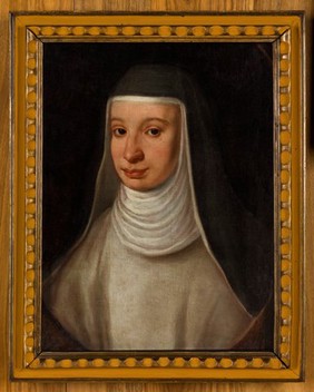 A nun, traditionally identified as Suor Maria Celeste, daughter of Galileo Galilei. Oil painting.