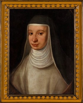 A nun, traditionally identified as Suor Maria Celeste, daughter of Galileo Galilei. Oil painting.