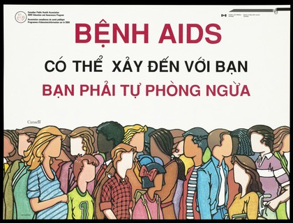 People from different ethnic origins in Canada; advertising the Canadian Public Health Association AIDS Education and Awareness Program for Vietnamese speakers. Colour lithograph.