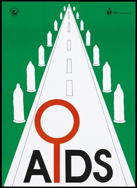 A road guarded by condoms, as protection against AIDS