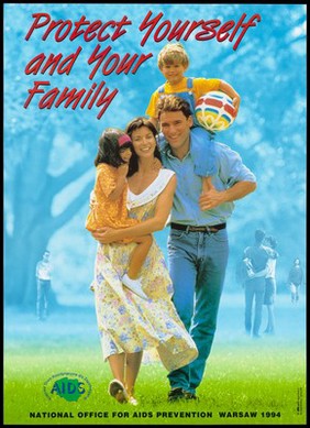 A healthy family free of AIDS. Colour lithograph, 1994.