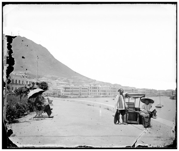 Hong Kong: a sedan chair at the foot of the Peak. Photograph by John Thomson, 1868/1871.