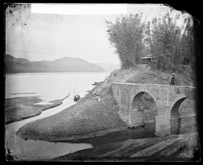 Pearl River, Kwangtung province, China: a bridge. Photograph by John Thomson, 1870/1871.