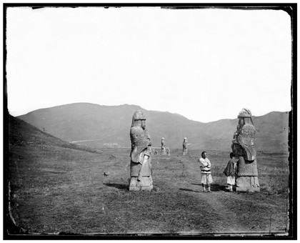 Nanking, Kiangsu province, China: stone warriors at the tomb of Zhu Yuanzhang, the first Ming emperor. Photograph by John Thomson, 1871.