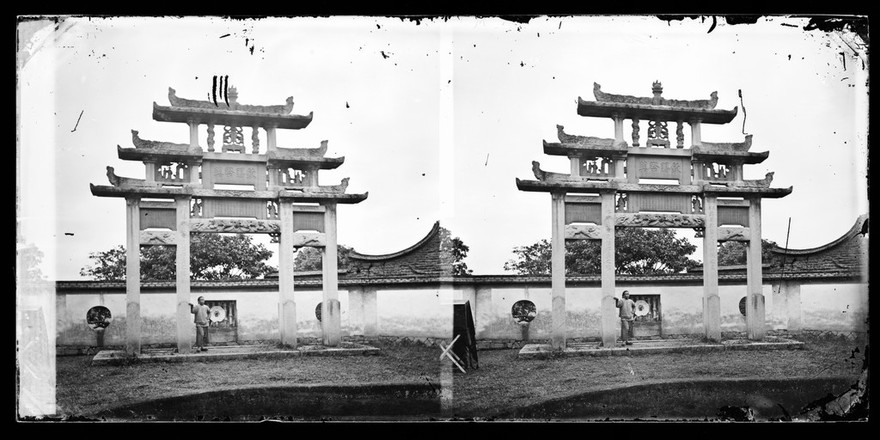 Fujian, province, China: a pailou (memorial arch) dedicated to a virtuous widow. Photograph by John Thomson, 1870-1871.