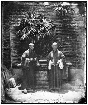 Canton, Kwangtung (Guangdong) province, China: two Buddhist priests. Photograph by John Thomson, 1869.