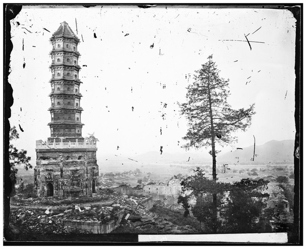 Beijing, Pechili province, China: glazed tile pagoda at the Grand Zongjing Monastery, Fragrant Hill. Photograph by John Thomson, 1871.
