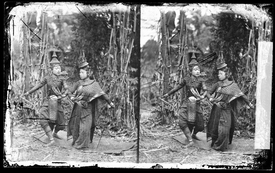 Siam (Thailand]): two dancers. Photograph by John Thomson, 1865.