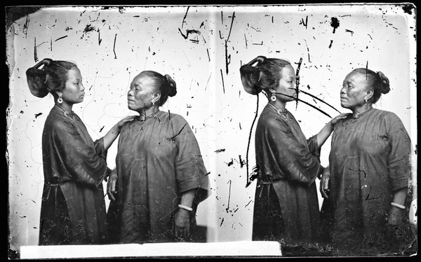 Canton (Guangzhou), Kwangtung province, China: two Cantonese boat women,. Photograph by John Thomson, 1869.