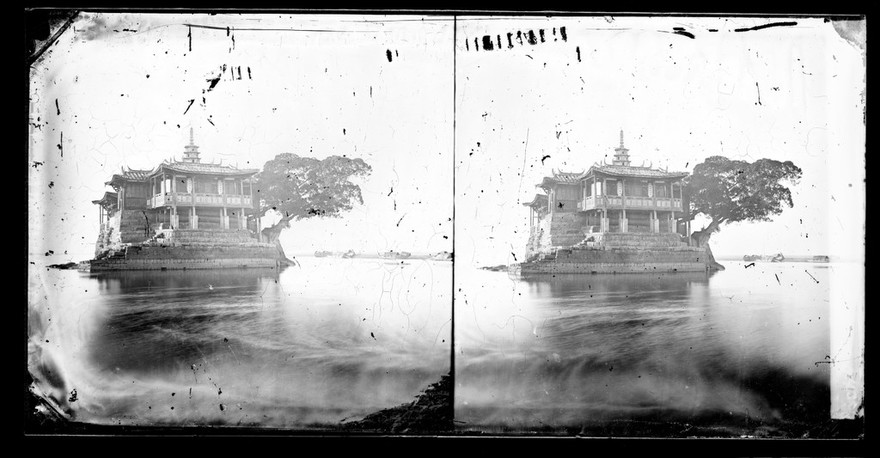 Foochow, Fukien province, China: a temple on an island. Photograph by John Thomson, 1870/1871.