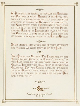 Photographic Society Club: rules of the club and photographs of members. Photograph album, 1856.