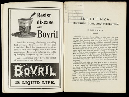 Influenza : its cause, cure and prevention.