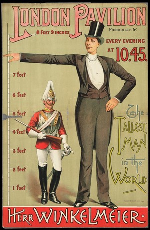 view Poster advertising the tallest man in the world