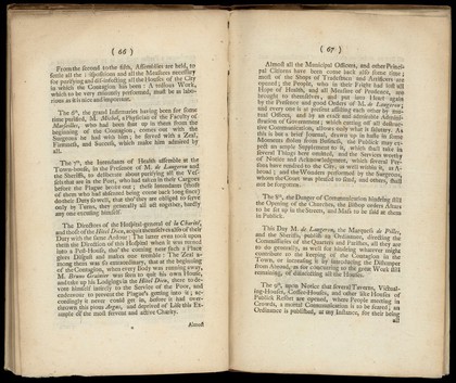 A brief journal of what passed in the city of Marseilles, while it was afflicted with the plague, in the year 1720 / Extracted from the register of the Council-Chamber of the Town-House, kept by Monsieur Pichatty de Croissainte ... Translated from the original, published at Paris.