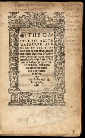 The castel of helth / gathered and made by Syr Thomas Elyot knyghte, out of the chiefe authors of physyke, wherby euery manne may knowe the state of his owne body, the preservation of helth, and how to instructe welle his physytion in syckenes that he be not deceyued.