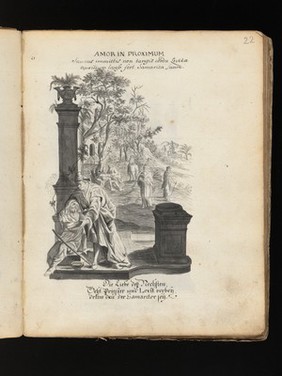 Allegory of water: a woman holding a ship on her shoulders; Moses leading Israelites out of Egypt while Pharaoh and the Egyptians drown. Drawing, ca. 1740.