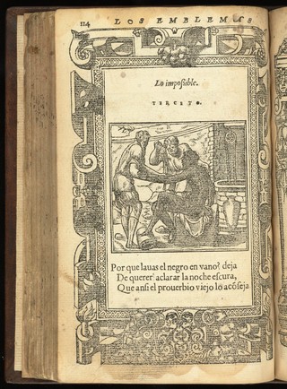 Los emblemas de Alciato. Traducidos en rhimas españolas. Añadidos de figuras y de nueuos emblemas en la tercera parte de la obra / [Andrea Alciati].