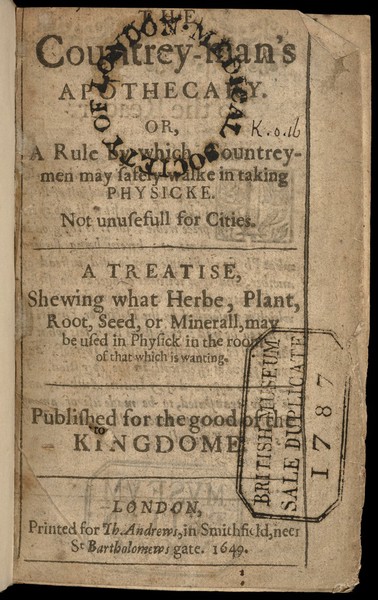 Titlepage: The countrey-man's apothecary