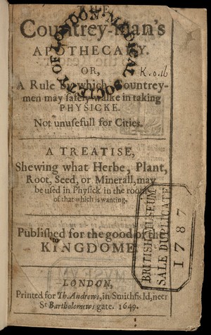 view Titlepage: The countrey-man's apothecary