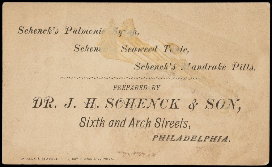 Dr. J.H. Schenck & Son's family medicines for the cure of consumption, liver complaint, and dyspepsia : for sale by all druggists / Dr. J.H. Schenck & Son.