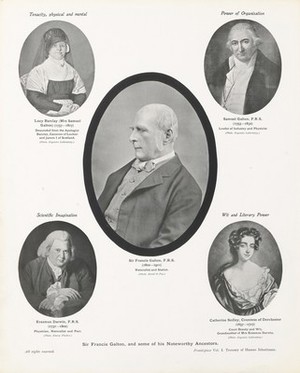 view Sir Francis Galton and some of his Noteworthy Ancestors, Frontispiece Vol 1, Treasury of Human Inheritance, edited by Karl Pearson, London, Dulau and Co, 1912