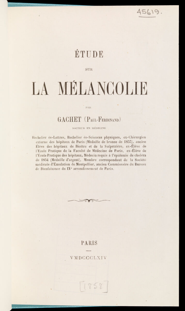 Étude sur la mélancolie / [Paul Ferdinand Gachet]. by Paul Gachet