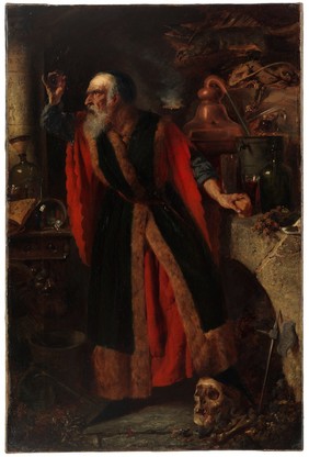 An alchemist. Oil painting by E.C. Barnes.