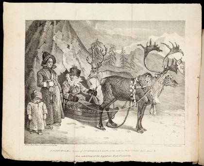 An account of the family of Laplanders [Jens and Karina Christian Holm and their son]; which, with their summer and winter residences, domestic implements, sledges, herd of living reindeer; and a panoramic view of the North Cape ... are now exhibiting at the Egyptian Hall, Piccadilly / [Anon].