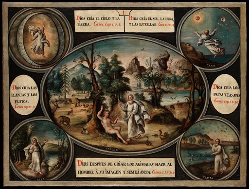 Episodes in the book of Genesis. Oil painting by a Spanish painter.