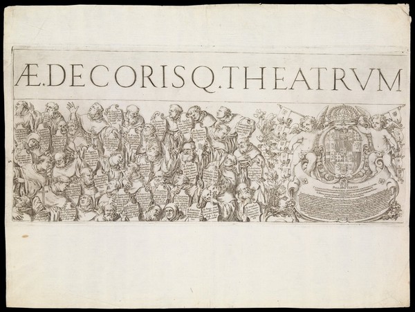Dedication to Philip III and blessed male Augustinians. Engraving by Oliviero Gatti, 1614.