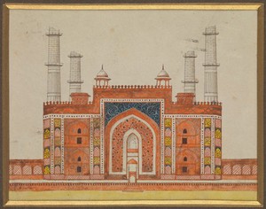 view Sikandra, near Agra, Uttar Pradesh: gateway to the mausoleum of the Emperor Akbar. Watercolour.