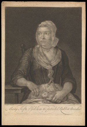 view Mary Toft (Tofts). Mezzotint by J. Faber, 1726/1727, after J. Laguerre.