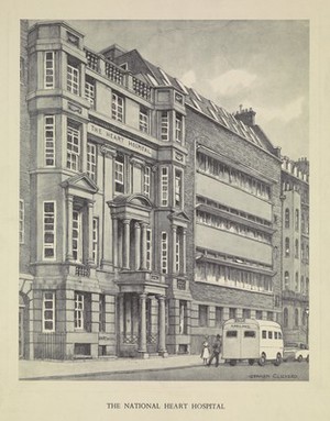 view The National Heart Hospital, Westmorland Street, London. Photolithograph after G. B. Clilverd.