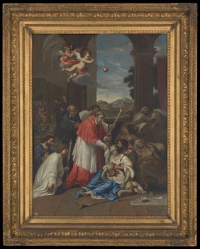 Saint Carlo Borromeo ministering to the plague victims. Oil painting by or after Pierre Mignard the elder.