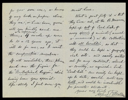 Letters written by Alfred Russel Wallace