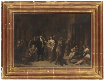 Salpêtrière hospital, Paris: Philippe Pinel freeing the insane from their chains. Oil painting by T. Robert-Fleury, ca. 1876.