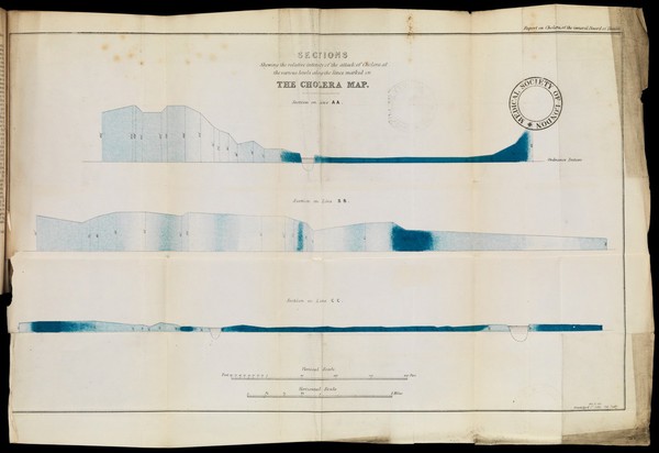 Cholera map showing intensity of cholera attack in sections