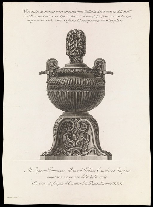 A marble vase. Etching by G.B. Piranesi