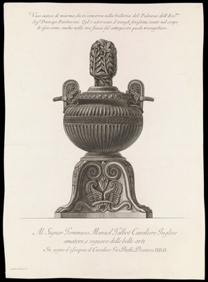 view A marble vase. Etching by G.B. Piranesi, ca. 1770.