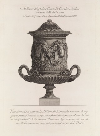 A large marble urn. Etching by G.B. Piranesi, ca. 1770.