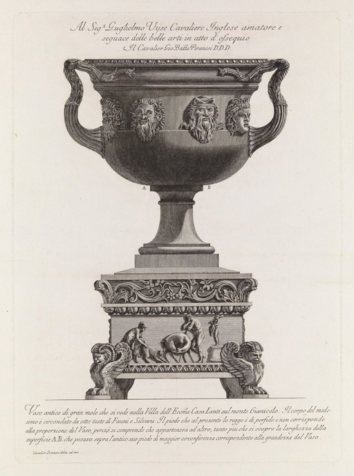 A large marble vase on a porphyry pedestal