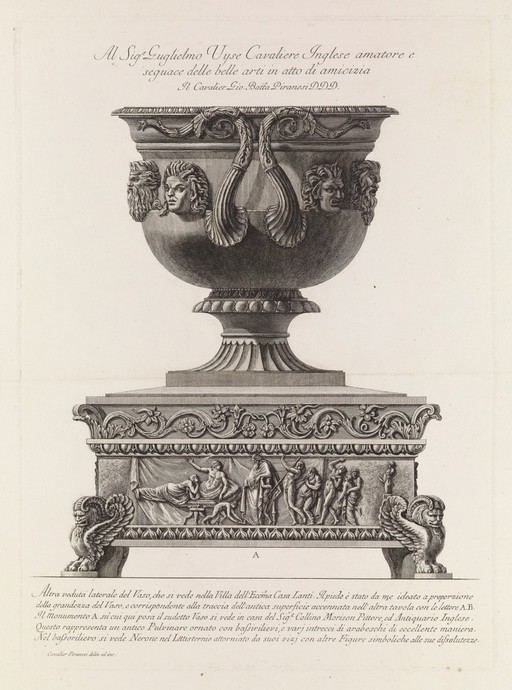A large marble vase on a porphyry pedestal