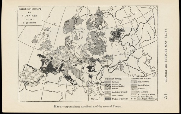 Map showing the distribution of races in Europe