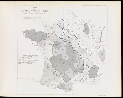 Map showing various reasons for conscript exempton 1831-49