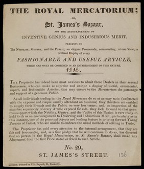 Leaflet: The Royal Mercatorium, or St. James's Bazaar...