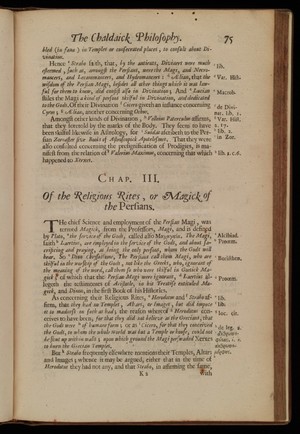 view Page 75 of The history of the Chaldaick philosophy, continued