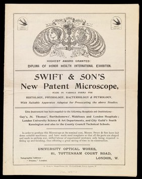 Swift & Son's new patent microscope. Front page of catalogue