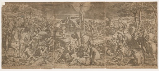 The crucifixion of Christ. Engraving by Agostino Carracci