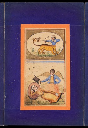 Signs of the zodiac: Sagittarius, the archer. Gouache painting by an Persian artist.