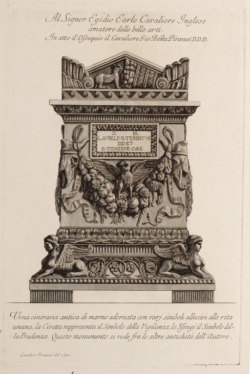 A marble urn. Etching by G.B. Piranesi, ca. 1770